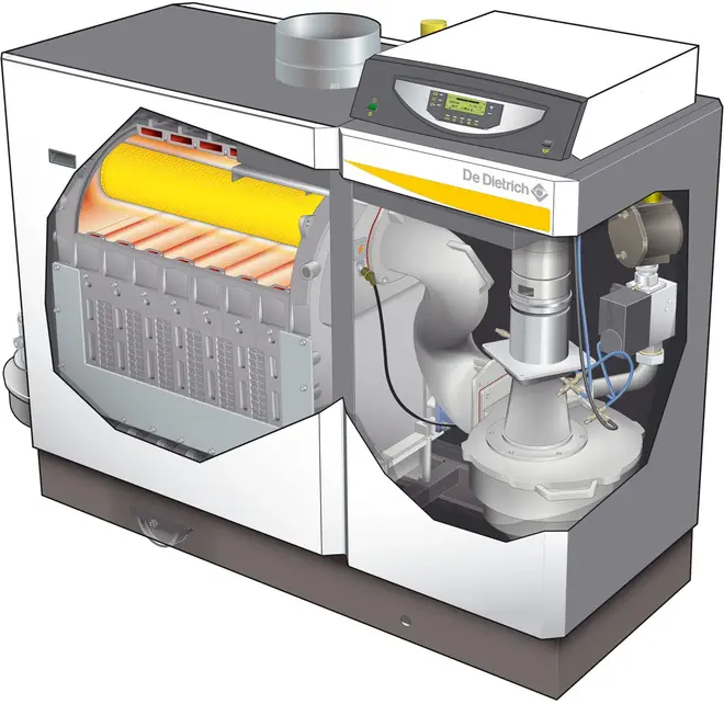 De Dietrich C 340 напольный котел газовый конденсационный 280 (261 кВт 1310*1862*716 мм) конденсационный газовый ПУ diematic evolution слева