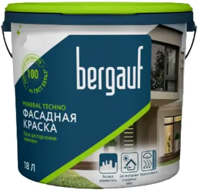Bergauf Mineral Techno Краска водно-дисперсионная акриловая для фасадных работ база С ЛЕТО-ЗИМА, 18 л
