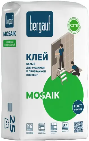 Bergauf Mosaik клей белый для мозаики и прозрачной плитки универсальный (25 кг)