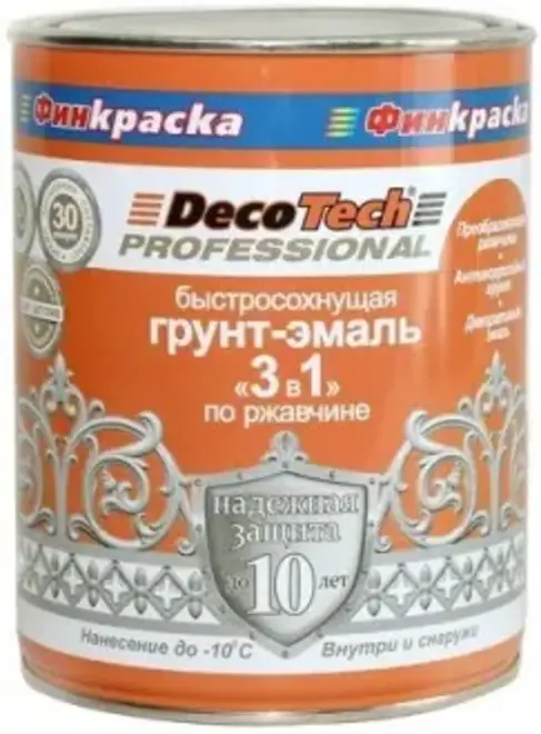 Decotech Professional грунт-эмаль 3 в 1 по ржавчине быстросохнущая (900 г) черная