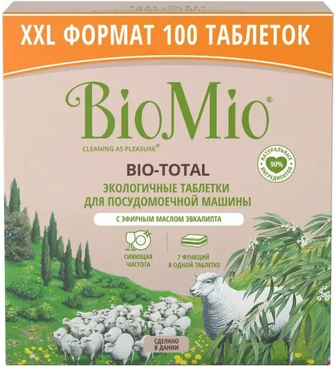 Biomio Bio-Total с Эфирным Маслом Эвкалипта экологичные таблетки для посудомоечной машины (100 таблеток)