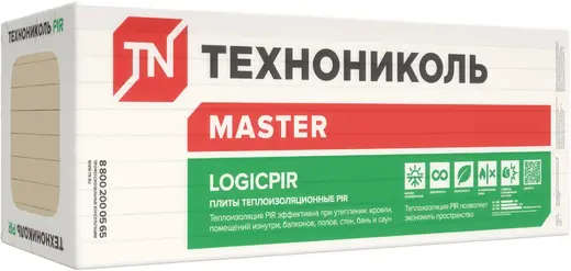 Технониколь Master Logicpir плиты теплоизоляционные (1.2*1.2 м/100 мм) фольга Ф фольга Ф Г1 6 плит Пассив: снят с производства