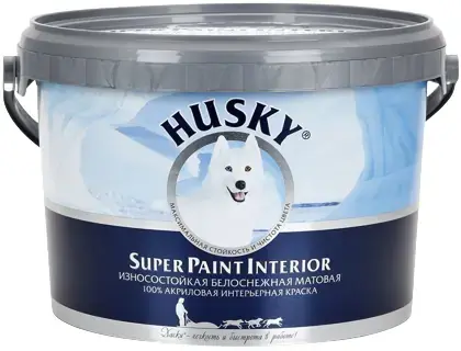 Хаски Super Paint Interior краска износостойкая матовая 100% акриловая интерьерная (2.25 л) бесцветная база C до –20°С