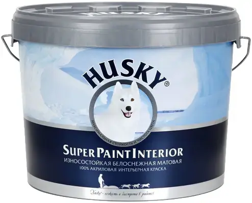 Хаски Super Paint Interior краска износостойкая матовая 100% акриловая интерьерная (9 л) бесцветная база C до –20°С