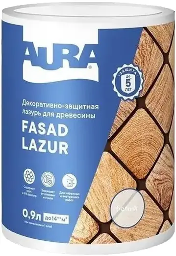 Аура Fasad Lazur декоративно-защитная лазурь для древесины (900 мл) белая