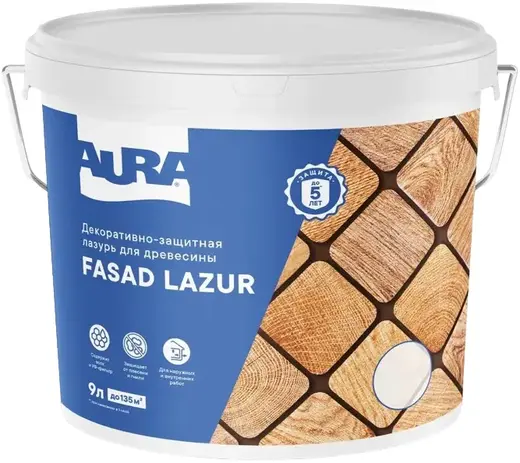 Аура Fasad Lazur декоративно-защитная лазурь для древесины (9 л) белая