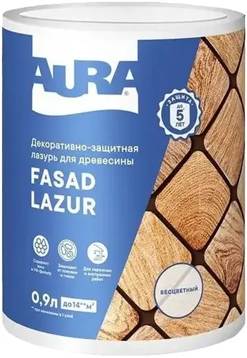 Аура Fasad Lazur декоративно-защитная лазурь для древесины (900 мл) бесцветная