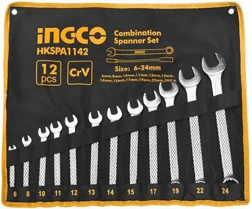 Ingco Industrial набор ключей гаечных комбинированных (6-24 мм) матовый хром (12 ключей)