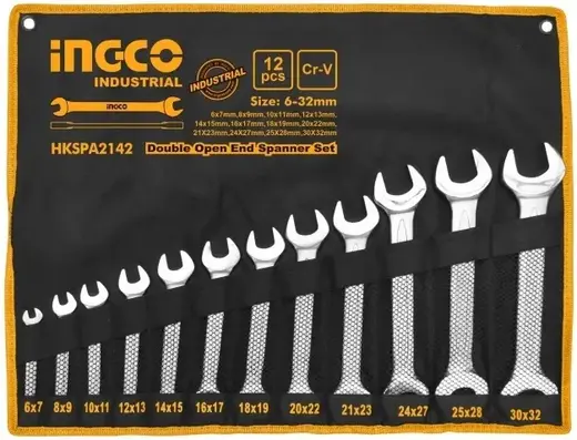 Ingco Industrial набор двусторонних рожковых ключей (6-32 мм)