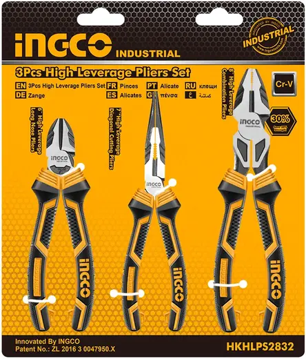 Ingco Industrial набор шарнирно-губцевого инструмента усиленные (1 плоскогубцы комбинированные * 240 мм + 1 кусачки боковые * 200 мм + 1 длинногубцы *