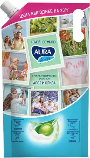 Aura Family Алоэ и Олива мыло с антибактериальным эффектом семейное (1 л)