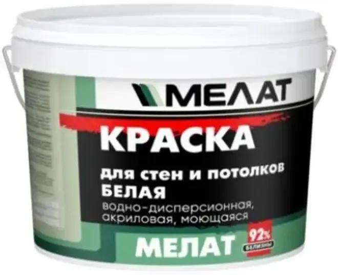 Мелат белая краска для стен и потолков акриловая моющаяся (40 кг) белая