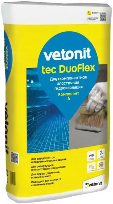 Вебер Ветонит Tec Duoflex 2-комп высокоэластичная цементная гидроизоляция (25 кг (компонент А)