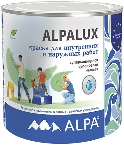 Alpa Alpalux краска акриловая для стен и потолков супербелая (900 мл) бесцветная
