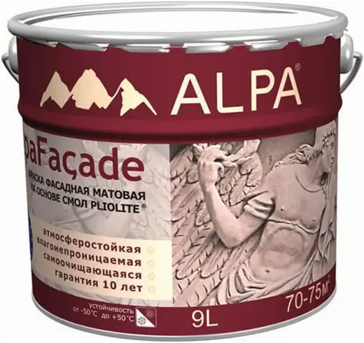 Alpa Facade краска фасадная матовая на основе смол Pliolite (9 л) бесцветная