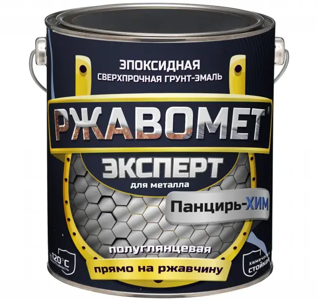 Красковия Ржавомет Эксперт Панцирь-Хим грунт-эмаль эпоксидная сверхпрочная для металла (3 кг) серое окно RAL 7040
