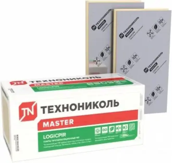 Технониколь Master Logicpir плиты теплоизоляционные L (0.59*1.19 м/30 мм) стеклохолст CXM стеклохолст CXM Г4 (сильногорючие) 8 плит