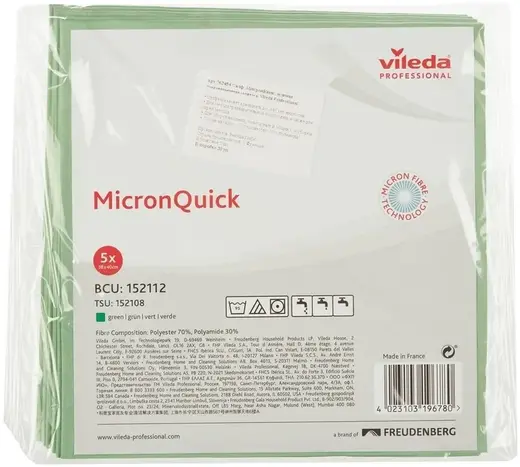 Vileda Professional Micron Quick салфетка универсальная из микрофибры (5 салфеток) зеленая
