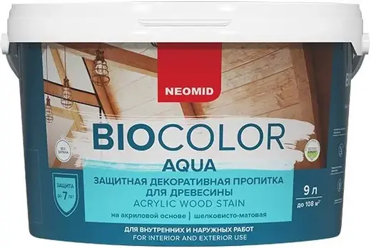Неомид Bio Color Aqua защитная декоративная пропитка для древесины (9 л ) орех