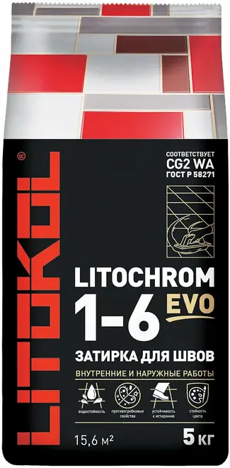 Литокол Litochrom 1-6 Evo цветная цементная затирка для швов (5 кг) LE.135 антрацит