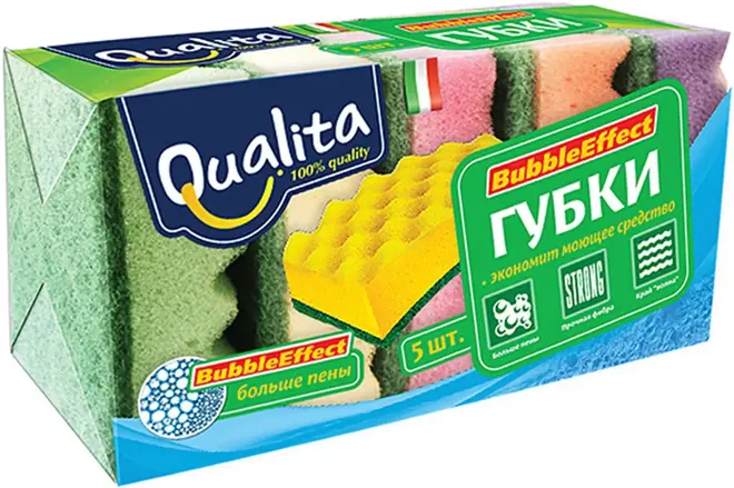 Qualita Bubble Effect губки для посуды (набор 5 губок)