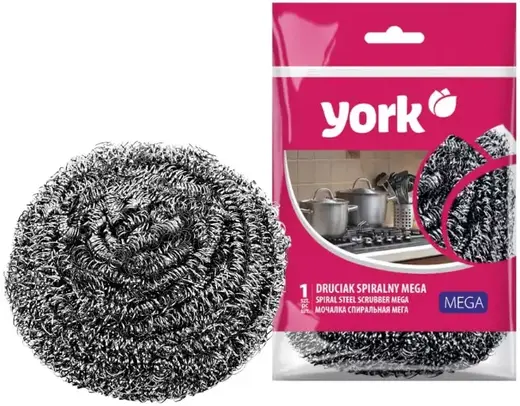 York Mega губка для посуды стальная (1 губка)