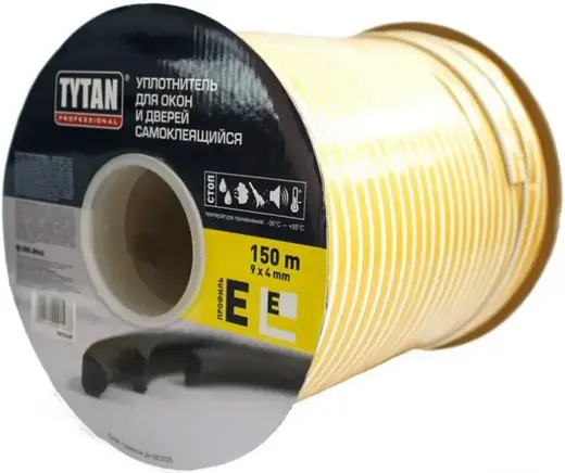 Титан Professional уплотнитель для окон и дверей самоклеящийся (9*150 м/4 мм) E-профиль черный