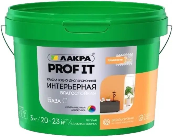Лакра Prof It краска водно-дисперсионная интерьерная влагостойкая (14 кг) белая