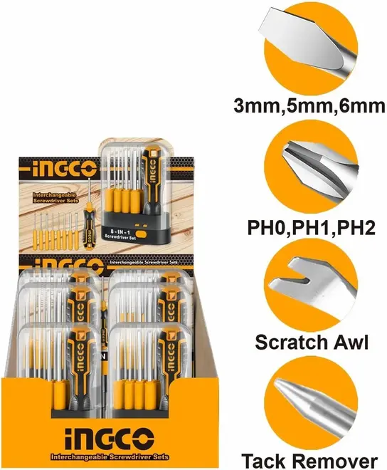 Ingco Industrial отвертка со сменными насадками (9 предметов)