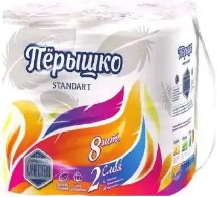 Перышко Standart бумага туалетная (8 рулонов в упаковке)