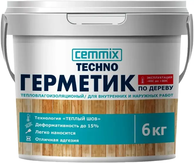 Cemmix Techno Теплый Шов герметик акриловый для дерева (6 кг) медовый