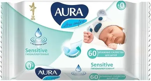 Aura Ultra Comfort влажные салфетки для детей 0+ (60 салфеток в пачке)