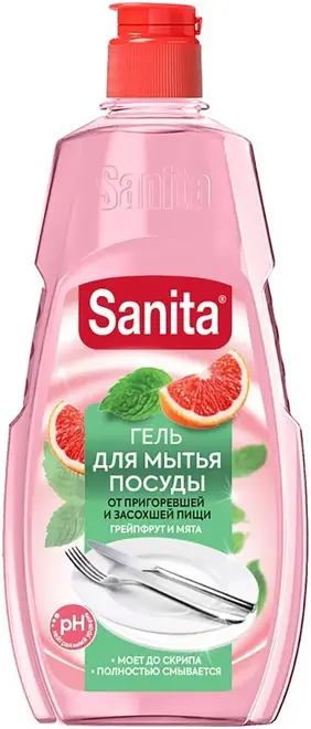 Sanita Грейпфрут и Мята гель для мытья посуды от пригоревшей и засохшей пищи (450 мл)