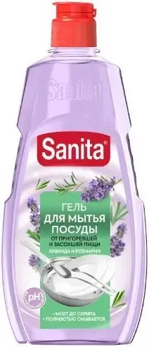 Sanita Лаванда и Розмарин гель для мытья посуды от пригоревшей и засохшей пищи (450 мл)