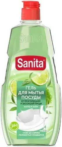 Sanita Матча и Лайм гель для мытья посуды от пригоревшей и засохшей пищи (450 мл)