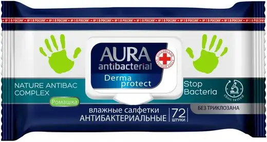 Aura Antibacterial Derma Protect салфетки влажные антибактериальные (72 салфетки в пачке)
