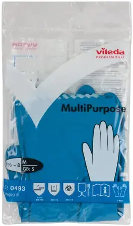 Vileda Professional Multi Purpose перчатки резиновые латексные хлопковое напыление (M) синие