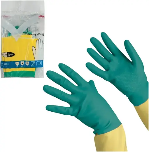 Vileda Professional Heavy Weight перчатки резиновые латексные с хлопковым напылением (XL)