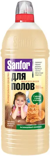 Санфор Ультра Блеск с Заботой о Семье и Питомцах универсальное средство для мытья всех видов полов (1 л)