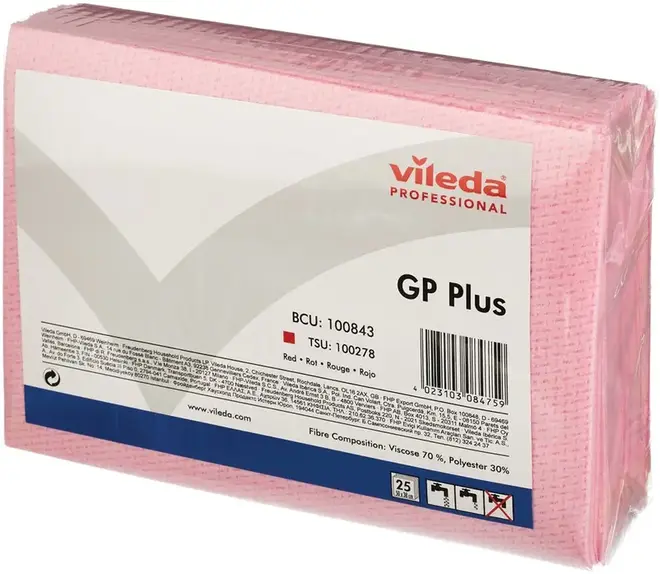 Vileda Professional GP Plus салфетки для протирки поверхностей (25 салфеток) красные