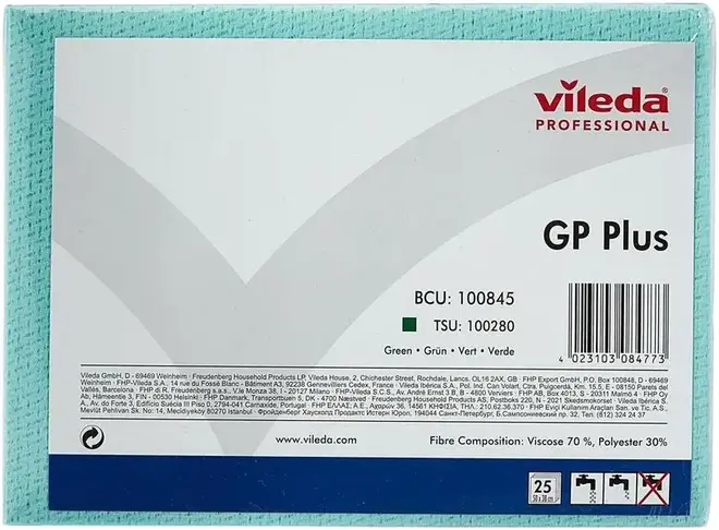Vileda Professional GP Plus салфетки для протирки поверхностей (25 салфеток) зеленые