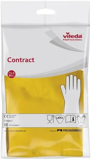 Vileda Professional Contract перчатки резиновые латексные хлопковое напыление (M)
