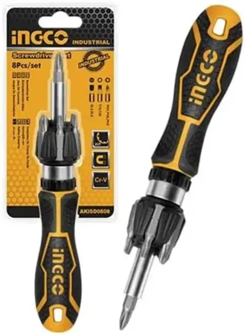 Ingco Industrial отвертка с трещоткой и набором бит (8 предметов)