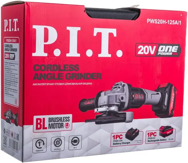 P.I.T. PWS20H-125A/1 шлифмашина угловая аккумуляторная бесщеточная (20 В)