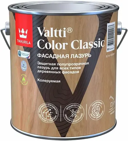 Тиккурила Valtti Color Classic лазурь фасадная для всех типов деревянных фасадов (900 мл)
