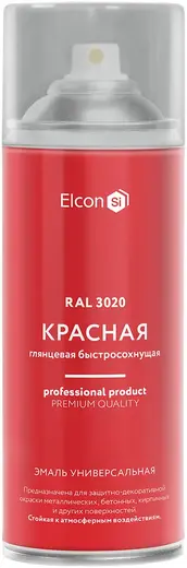 Elcon эмаль универсальная акриловая быстросохнущая (520 мл) красная RAL 3020 глянцевая