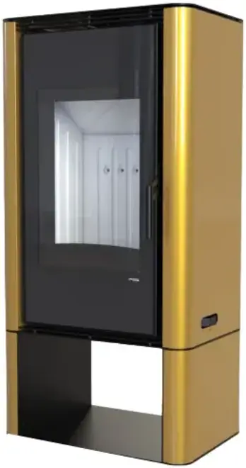 Defro Home Solum Log печь-камин прямая черная (облицовка золотая сталь) Польша