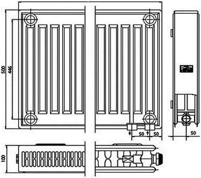 Керми FTV радиатор стальной панельный 22 1 секция (1200*500*100 мм) белый тип 22 23 кв.м УТ000018206