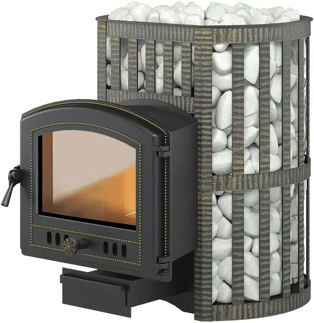 Везувий Легенда Ковка 28 печь банная со стеклом (модель дверки 224) с выносом топки