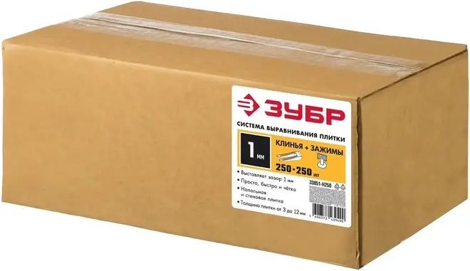 Зубр система выравнивания плитки (зажимы + клинья 1 мм) 250 зажимов + 250 клиньев